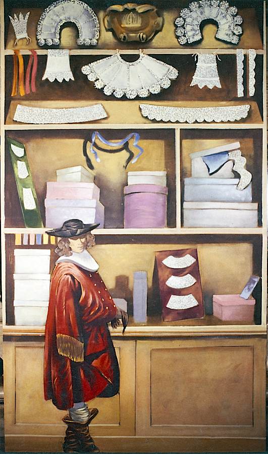 Trompe l'oeil d'un homme devant boutique