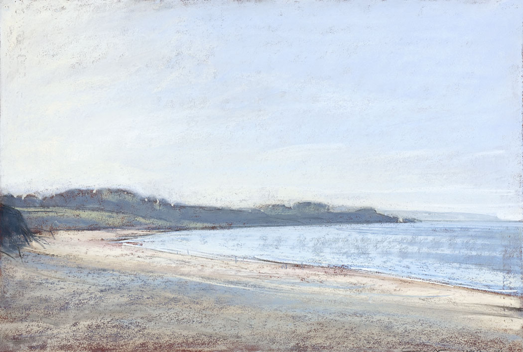 Pastel sec représentant une plage de Belle île en Mer vue de haut