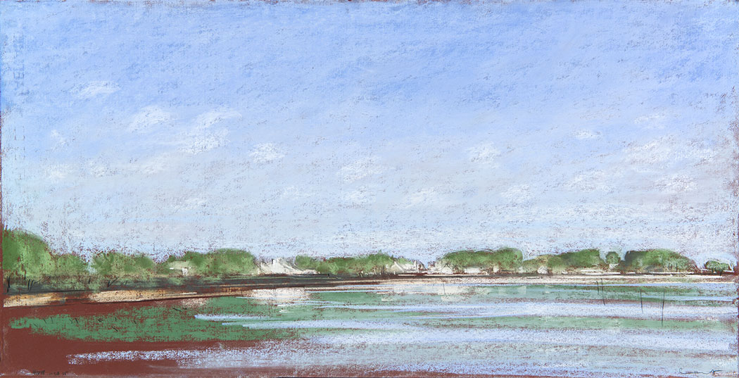 Pastel sec représentant un bord de mer en Bretagne