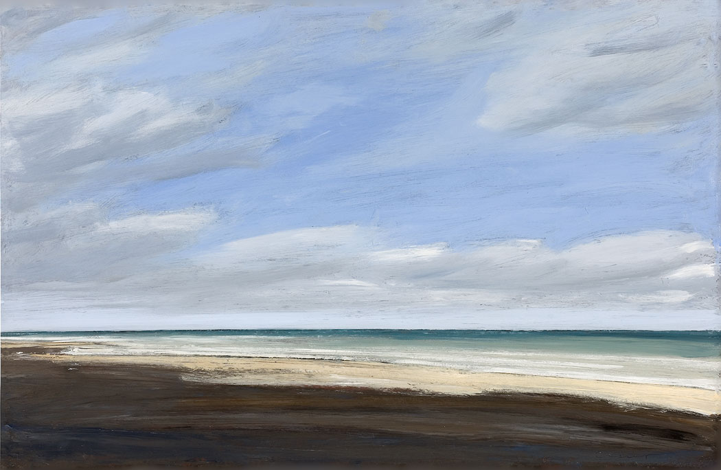 Peinture à l'huile sur bois de la mer et d'un ciel ensoleillé