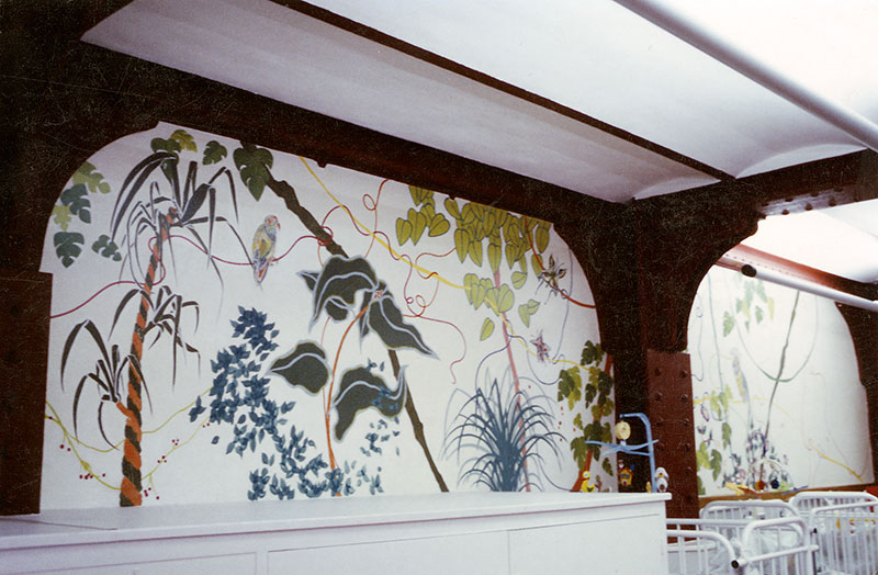 Détail du trompe l'oeil de plantes de jungle